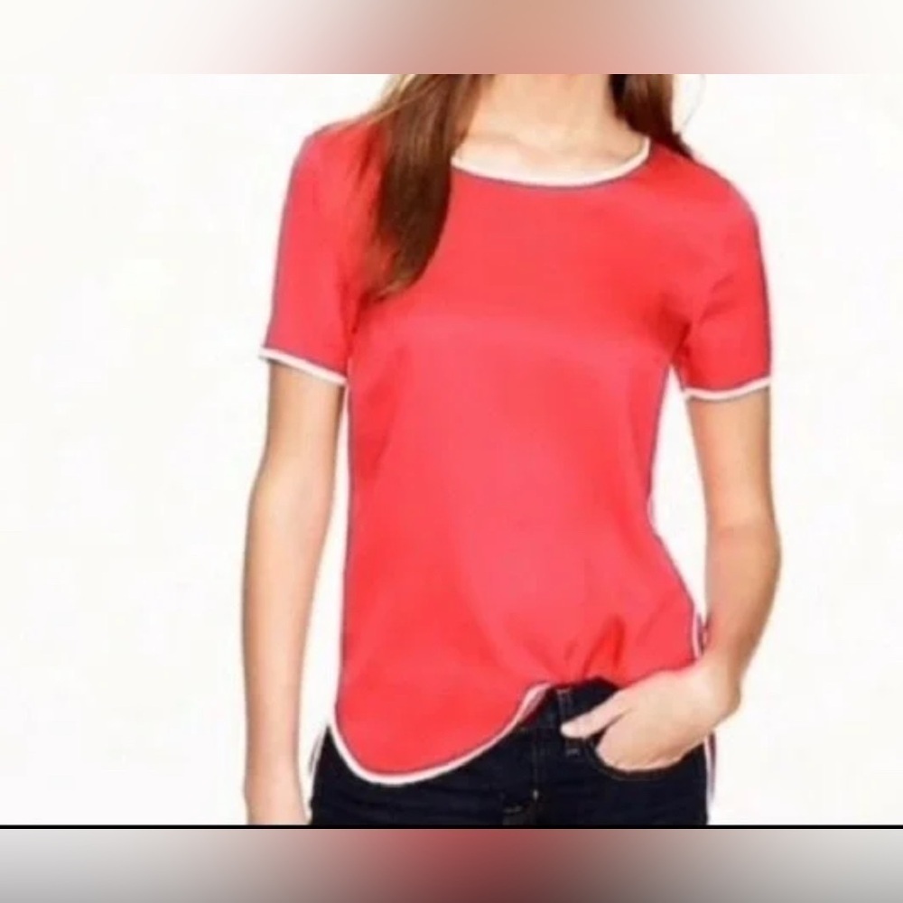 J. Crew Women’s Silk Coral Red Shirt Blouse top tee silk size 2